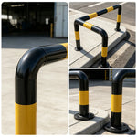 GROVIA L Type Safety Barrier 100x100cm Heavy Duty Steel Crash Guard Rail with Yellow Black Warning Design for Equipment Protection - Yellow & Black