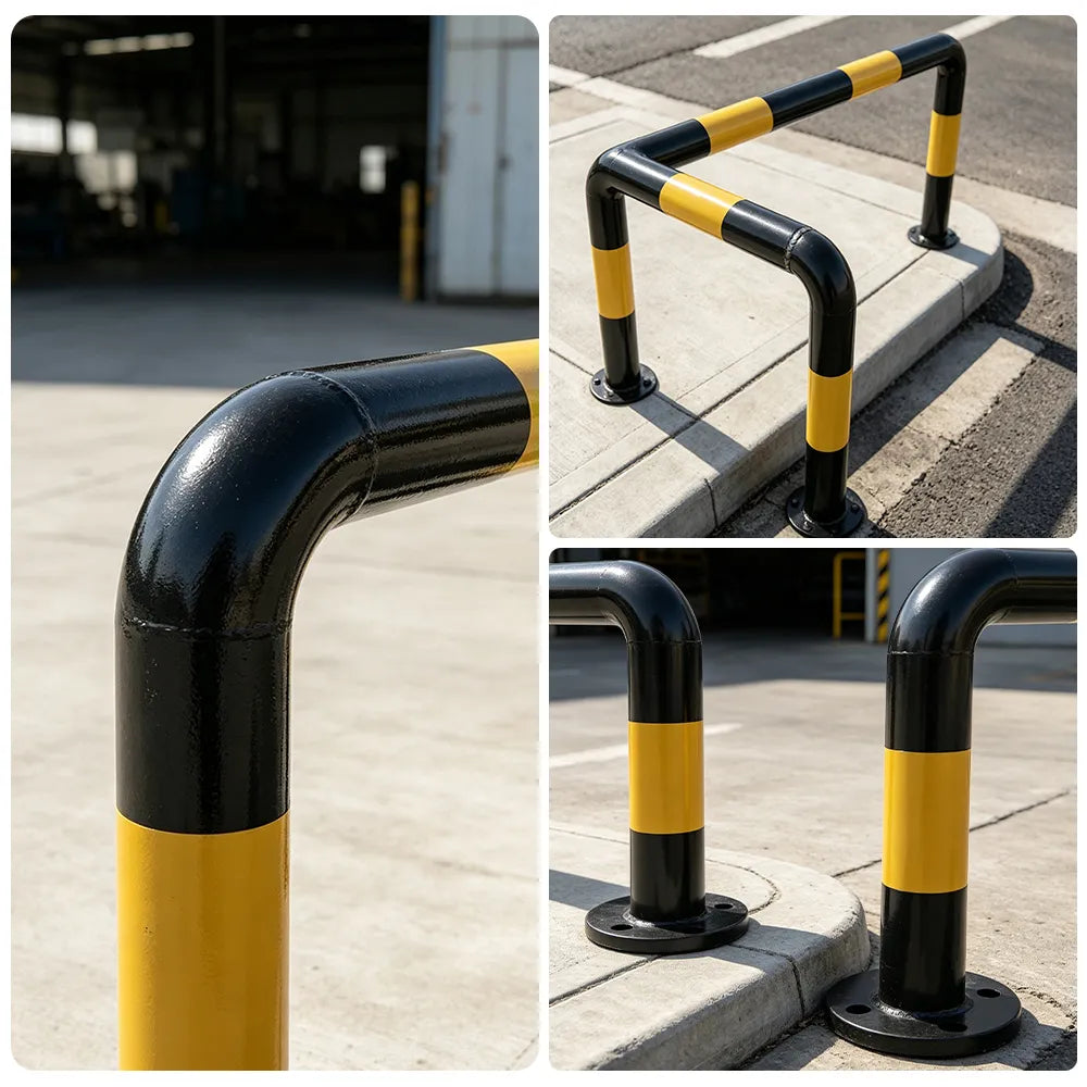 GROVIA L Type Safety Barrier 100x100cm Heavy Duty Steel Crash Guard Rail with Yellow Black Warning Design for Equipment Protection - Yellow & Black