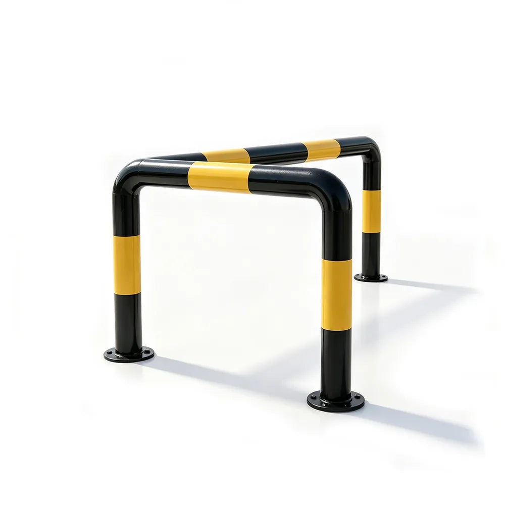 GROVIA L Type Safety Barrier 100x100cm Heavy Duty Steel Crash Guard Rail with Yellow Black Warning Design for Equipment Protection - Yellow & Black