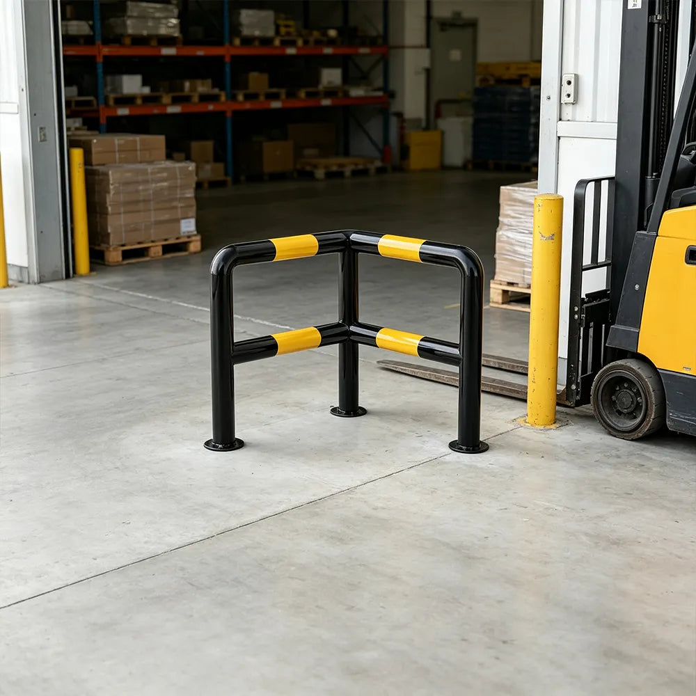 GROVIA L Type Double Layer Safety Barrier 100x100cm Heavy Duty Steel Crash Guard Rail for Corner Protection - Black & Yellow
