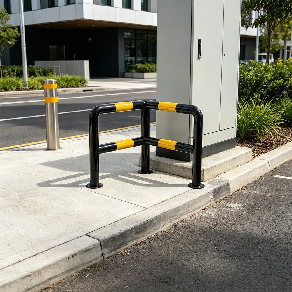 GROVIA L Type Double Layer Safety Barrier 100x100cm Heavy Duty Steel Crash Guard Rail for Corner Protection - Black & Yellow