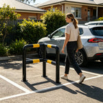 GROVIA L Type Double Layer Safety Barrier 100x100cm Heavy Duty Steel Crash Guard Rail for Corner Protection - Black & Yellow
