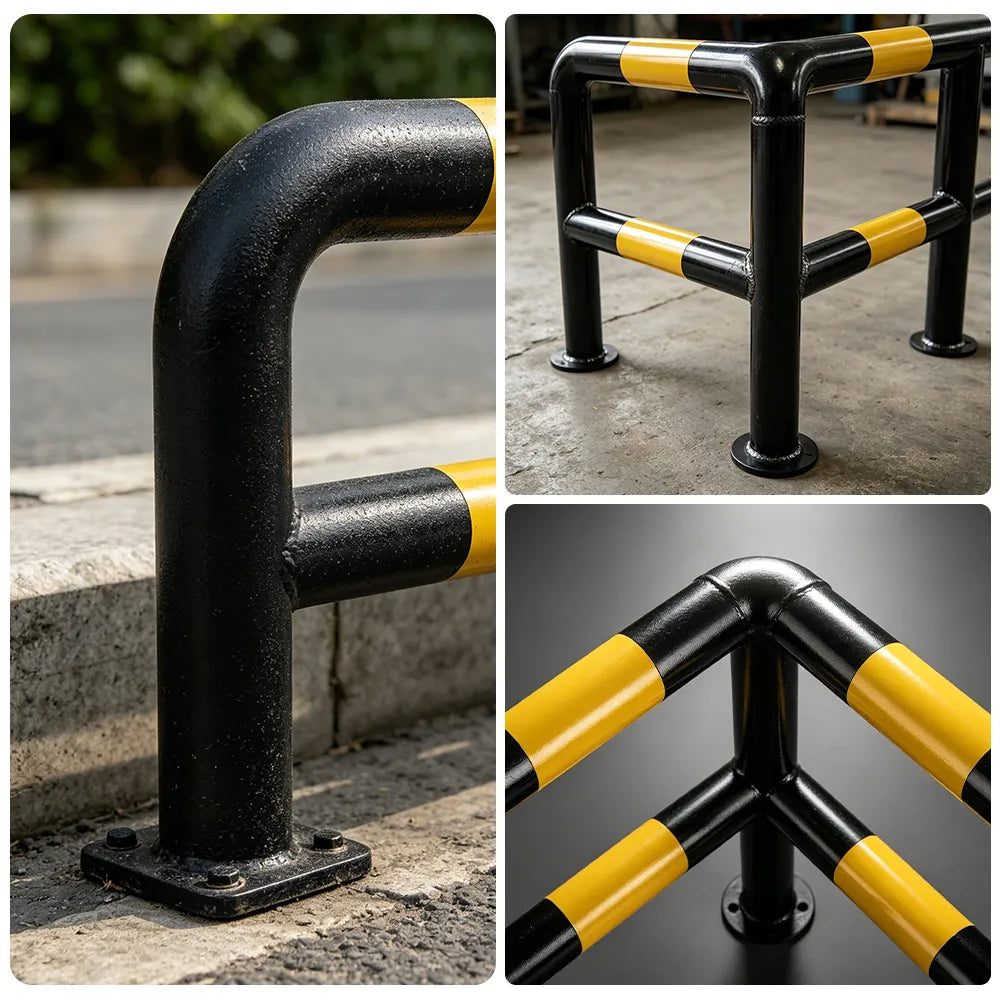 GROVIA L Type Double Layer Safety Barrier 100x100cm Heavy Duty Steel Crash Guard Rail for Corner Protection - Black & Yellow