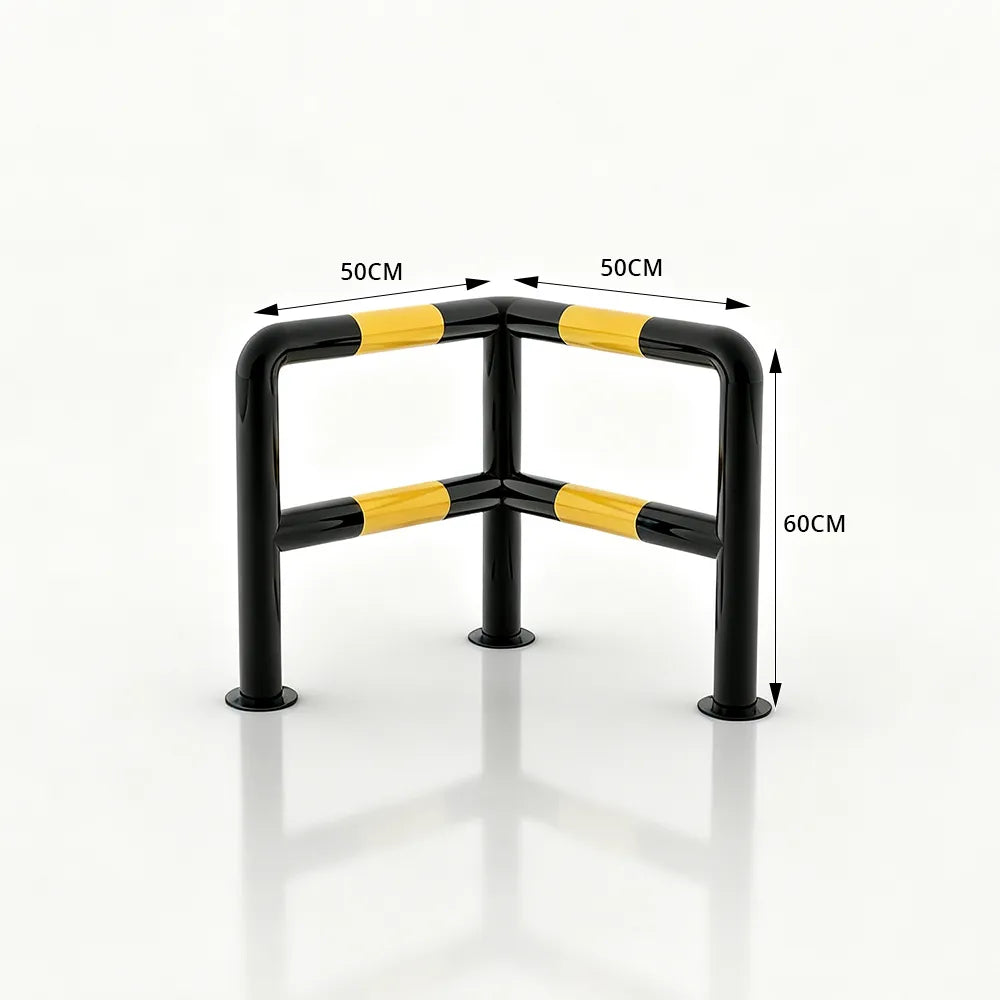 GROVIA L Type Double Layer Safety Barrier 100x100cm Heavy Duty Steel Crash Guard Rail for Corner Protection - Black & Yellow