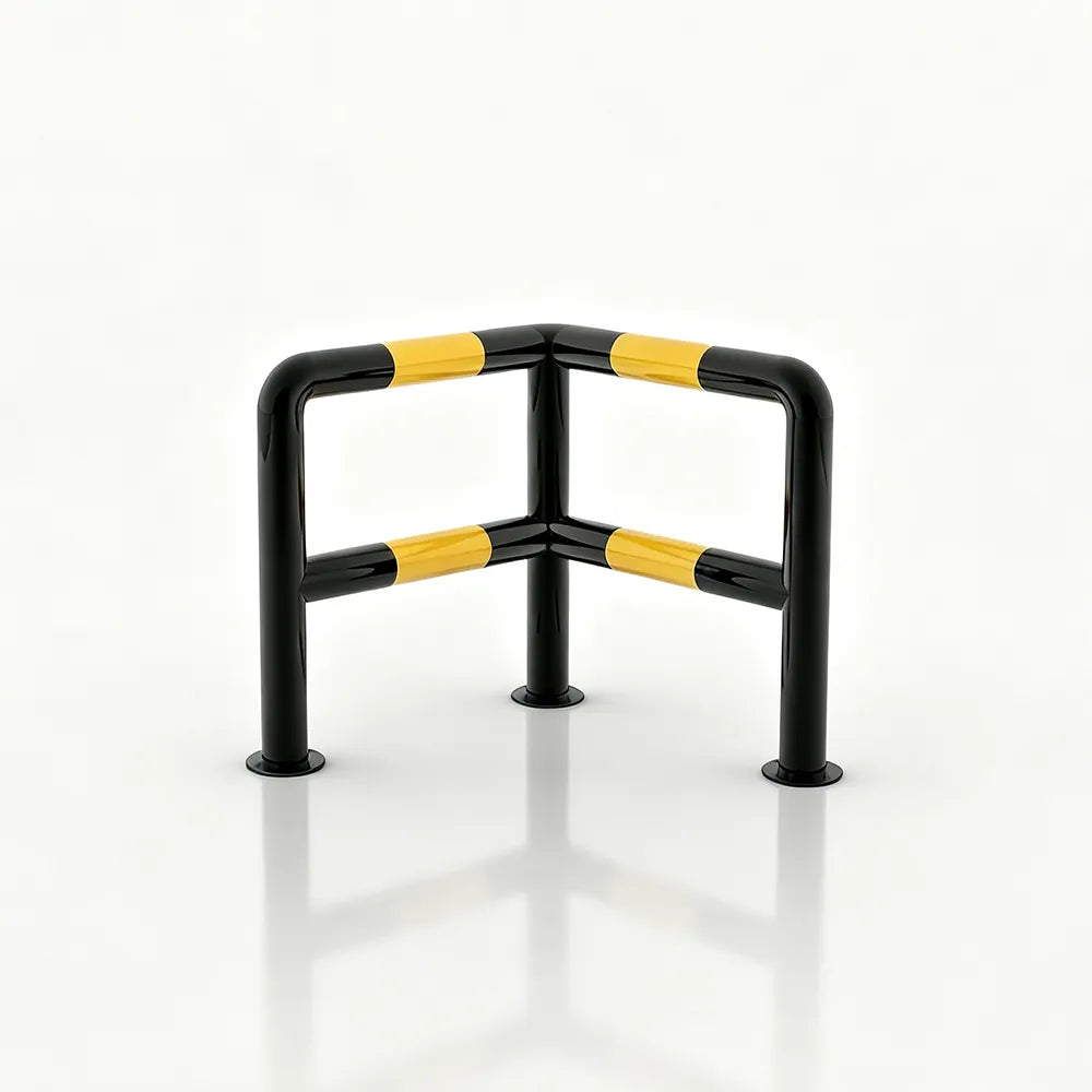 GROVIA L Type Double Layer Safety Barrier 100x100cm Heavy Duty Steel Crash Guard Rail for Corner Protection - Black & Yellow
