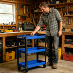 GROVIA Heavy Duty 3 Tier Tool Trolley Large Size Brake Wheels 730x355x760mm Workshop Garage Storage Cart - Blue & Black