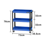 GROVIA Heavy Duty 3 Tier Tool Trolley Large Size Brake Wheels 730x355x760mm Workshop Garage Storage Cart - Blue & Black