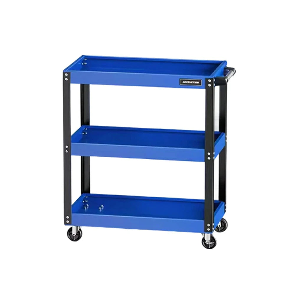 GROVIA Heavy Duty 3 Tier Tool Trolley Large Size Brake Wheels 730x355x760mm Workshop Garage Storage Cart - Blue & Black