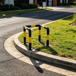 GROVIA C Type Safety Barrier 100x100cm Heavy Duty Steel Crash Guard Rail with Yellow Black Warning Design for Equipment Protection - Yellow & Black