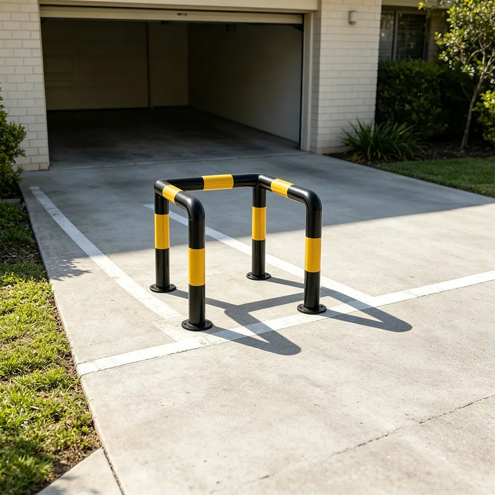 GROVIA C Type Safety Barrier 100x100cm Heavy Duty Steel Crash Guard Rail with Yellow Black Warning Design for Equipment Protection - Yellow & Black