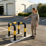 GROVIA C Type Safety Barrier 100x100cm Heavy Duty Steel Crash Guard Rail with Yellow Black Warning Design for Equipment Protection - Yellow & Black