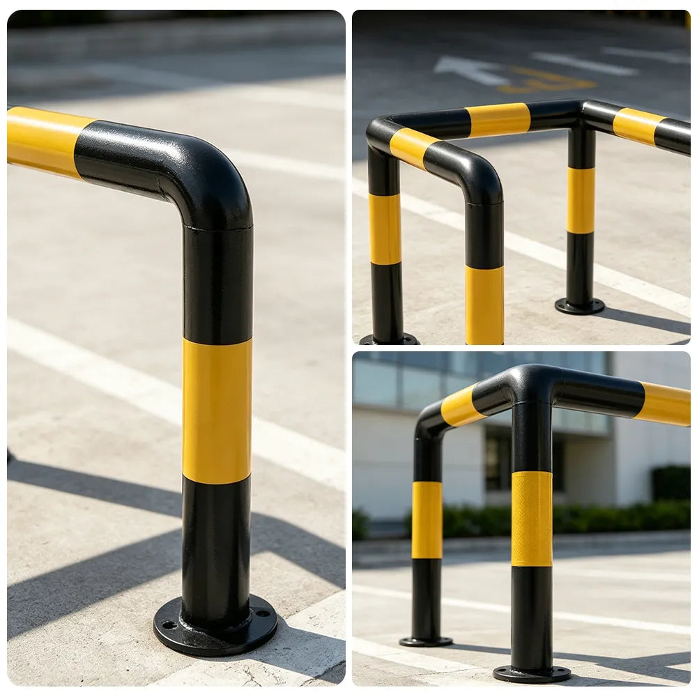 GROVIA C Type Safety Barrier 100x100cm Heavy Duty Steel Crash Guard Rail with Yellow Black Warning Design for Equipment Protection - Yellow & Black