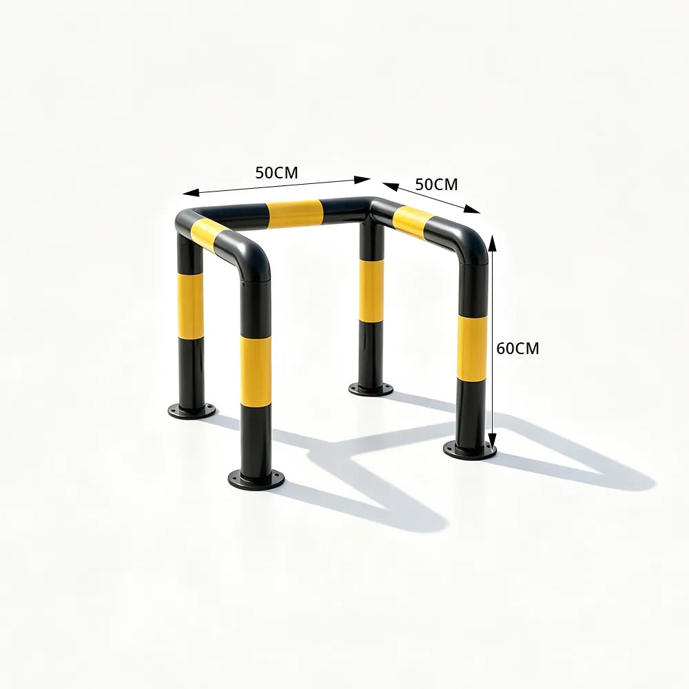 GROVIA C Type Safety Barrier 100x100cm Heavy Duty Steel Crash Guard Rail with Yellow Black Warning Design for Equipment Protection - Yellow & Black