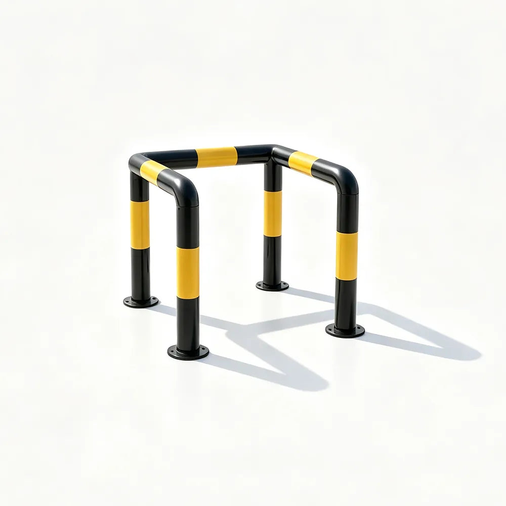 GROVIA C Type Safety Barrier 100x100cm Heavy Duty Steel Crash Guard Rail with Yellow Black Warning Design for Equipment Protection - Yellow & Black