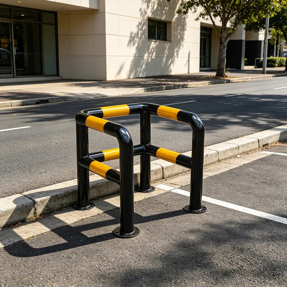 GROVIA C Type Double Layer Safety Barrier Heavy Duty Steel Crash Guard Rail for Corner Equipment Protection - Black & Yellow
