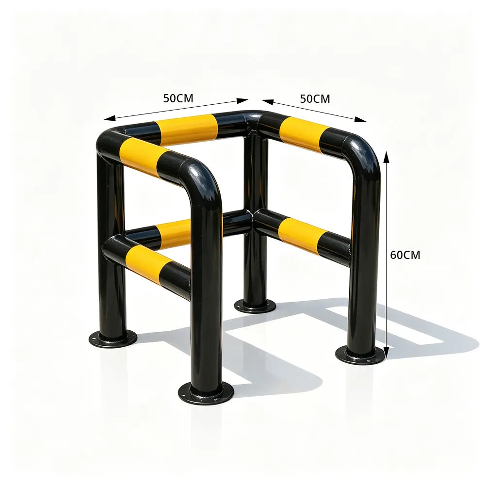 GROVIA C Type Double Layer Safety Barrier Heavy Duty Steel Crash Guard Rail for Corner Equipment Protection - Black & Yellow