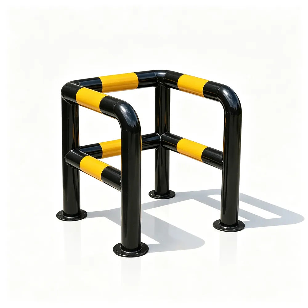 GROVIA C Type Double Layer Safety Barrier Heavy Duty Steel Crash Guard Rail for Corner Equipment Protection - Black & Yellow