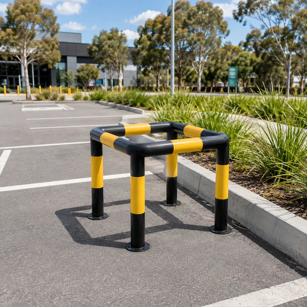 GROVIA Square Type Safety Barrier 100x100cm Heavy Duty Steel Crash Guard Rail with Yellow Black Warning Design for Equipment Protection - Yellow & Black