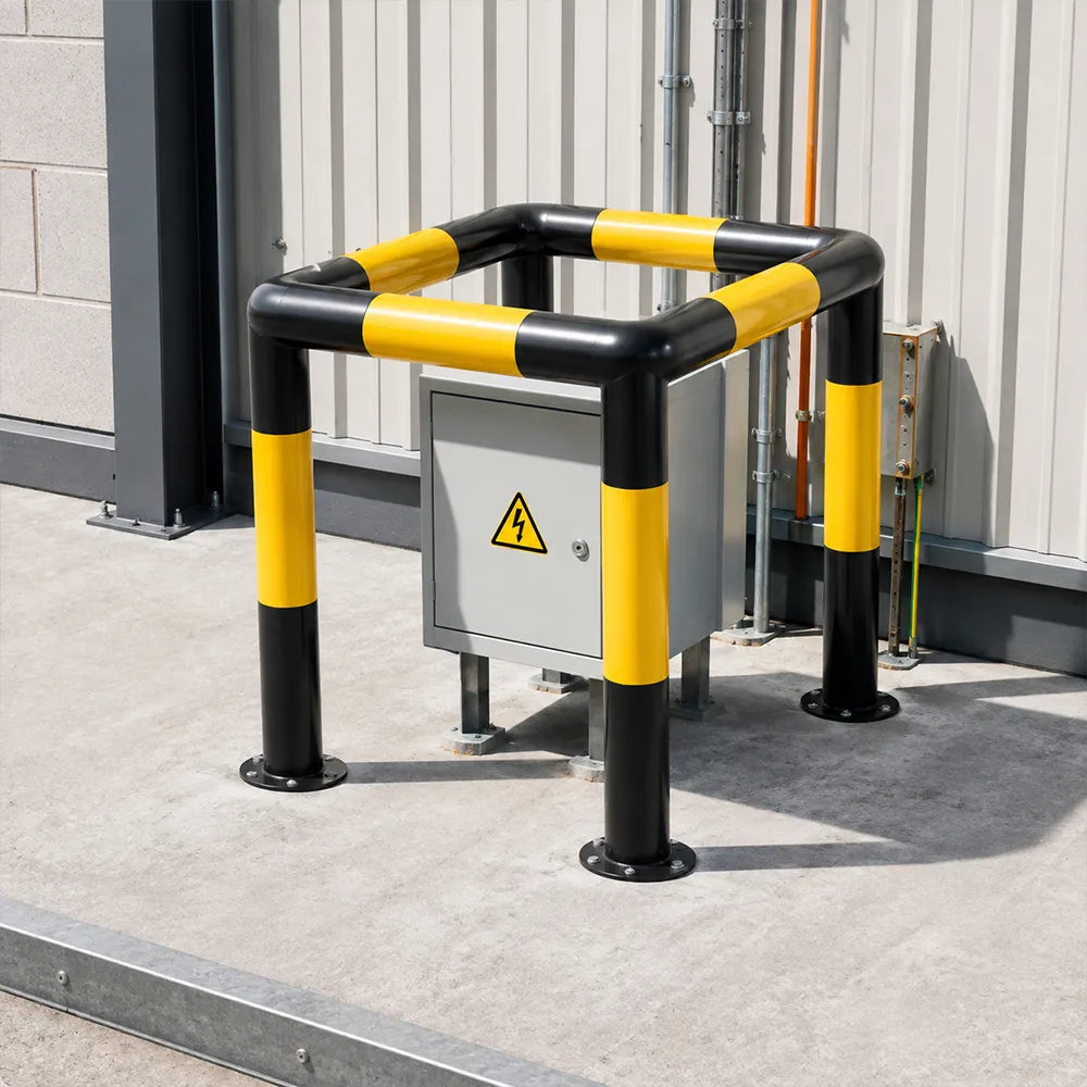 GROVIA Square Type Safety Barrier 100x100cm Heavy Duty Steel Crash Guard Rail with Yellow Black Warning Design for Equipment Protection - Yellow & Black