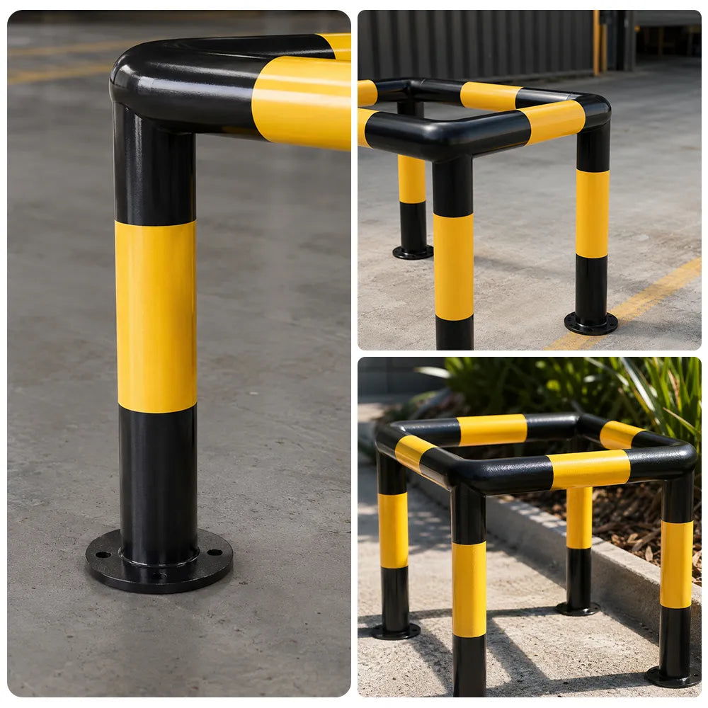 GROVIA Square Type Safety Barrier 100x100cm Heavy Duty Steel Crash Guard Rail with Yellow Black Warning Design for Equipment Protection - Yellow & Black