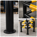 GROVIA Square Type Double Layer Safety Barrier 100x100cm Heavy Duty Steel Crash Guard Rail for Equipment Protection - Black & Yellow
