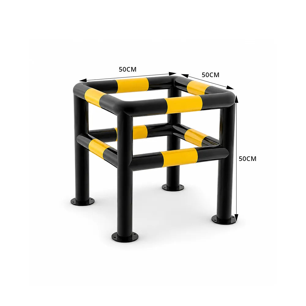 GROVIA Square Type Double Layer Safety Barrier 100x100cm Heavy Duty Steel Crash Guard Rail for Equipment Protection - Black & Yellow