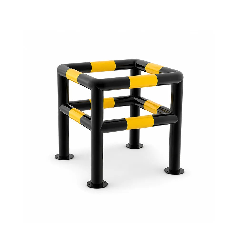 GROVIA Square Type Double Layer Safety Barrier 100x100cm Heavy Duty Steel Crash Guard Rail for Equipment Protection - Black & Yellow
