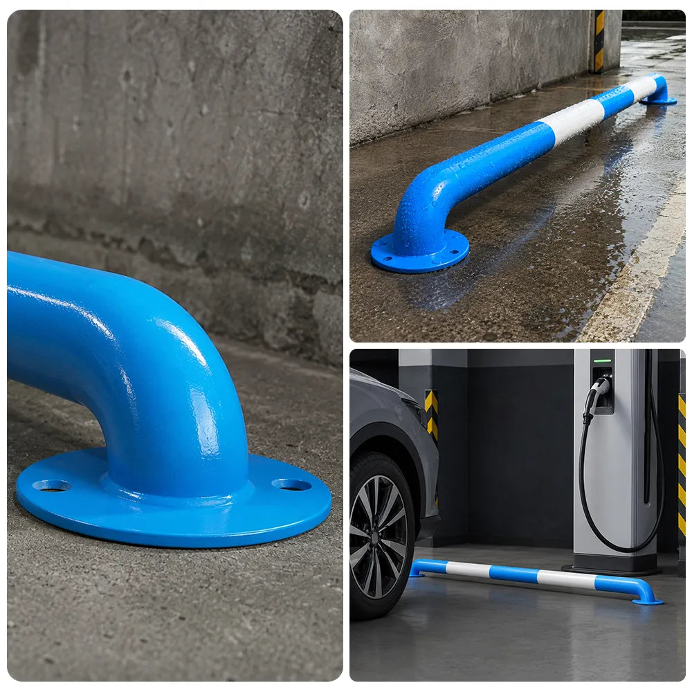 GROVIA U Type Safety Barrier 200cm Heavy Duty Steel Crash Guard Rail 76/89mm Tube for Parking Area Protection - Blue White