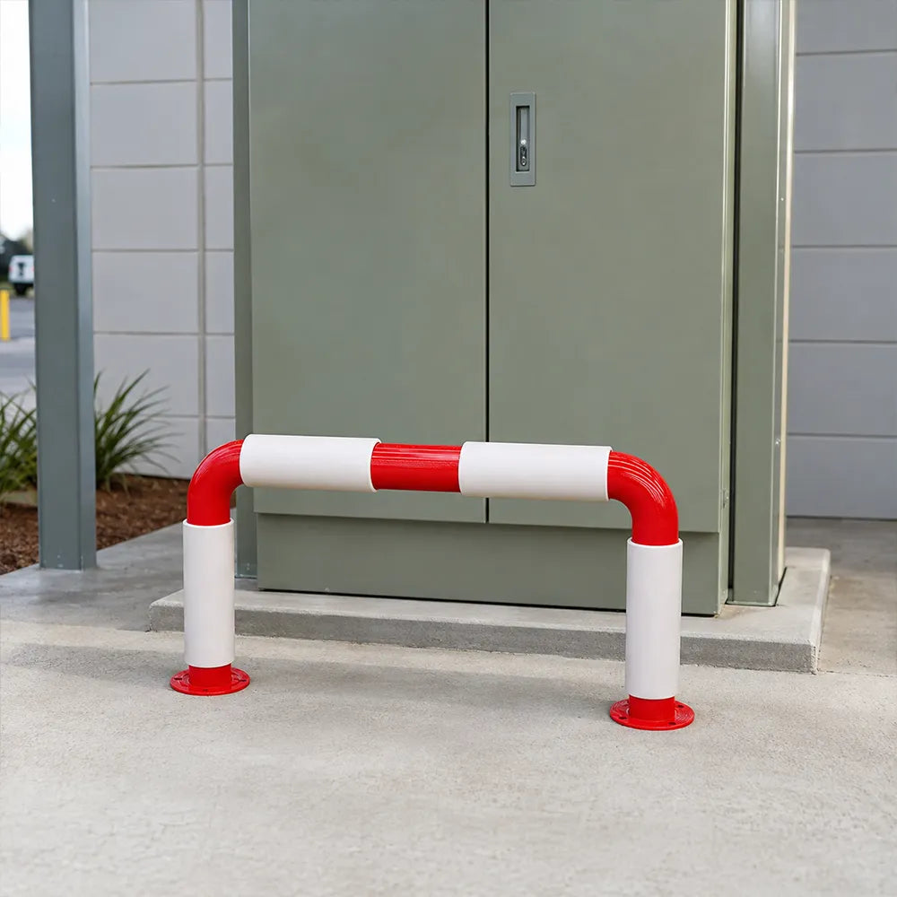 GROVIA U Type Safety Barrier 120x60cm Heavy Duty Steel Crash Guard Rail 108mm Tube Red White Warning Design - Red & White
