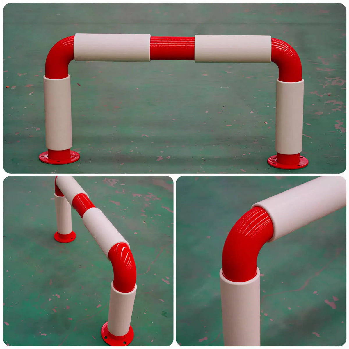 GROVIA U Type Safety Barrier 120x60cm Heavy Duty Steel Crash Guard Rail 108mm Tube Red White Warning Design - Red & White