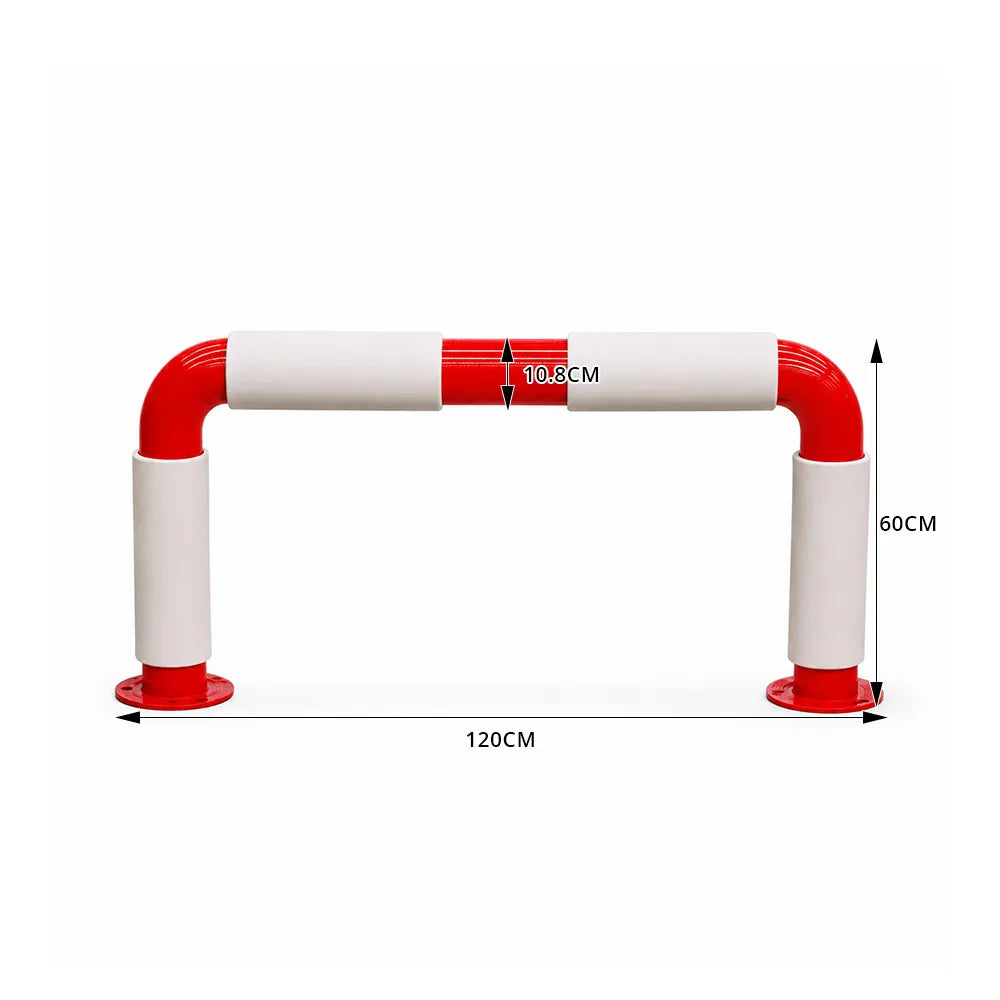 GROVIA U Type Safety Barrier 120x60cm Heavy Duty Steel Crash Guard Rail 108mm Tube Red White Warning Design - Red & White