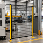 GROVIA Safety Mesh Fence 2m Height x 1.2m Width Steel Security Barrier with Yellow Posts for Factory Warehouse Partition - Black & Yellow