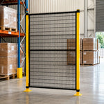 GROVIA Safety Mesh Fence 2m Height x 1.2m Width Steel Security Barrier with Yellow Posts for Factory Warehouse Partition - Black & Yellow