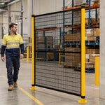 GROVIA Safety Mesh Fence 2m Height x 1.2m Width Steel Security Barrier with Yellow Posts for Factory Warehouse Partition - Black & Yellow