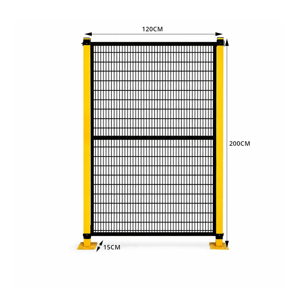 GROVIA Safety Mesh Fence 2m Height x 1.2m Width Steel Security Barrier with Yellow Posts for Factory Warehouse Partition - Black & Yellow