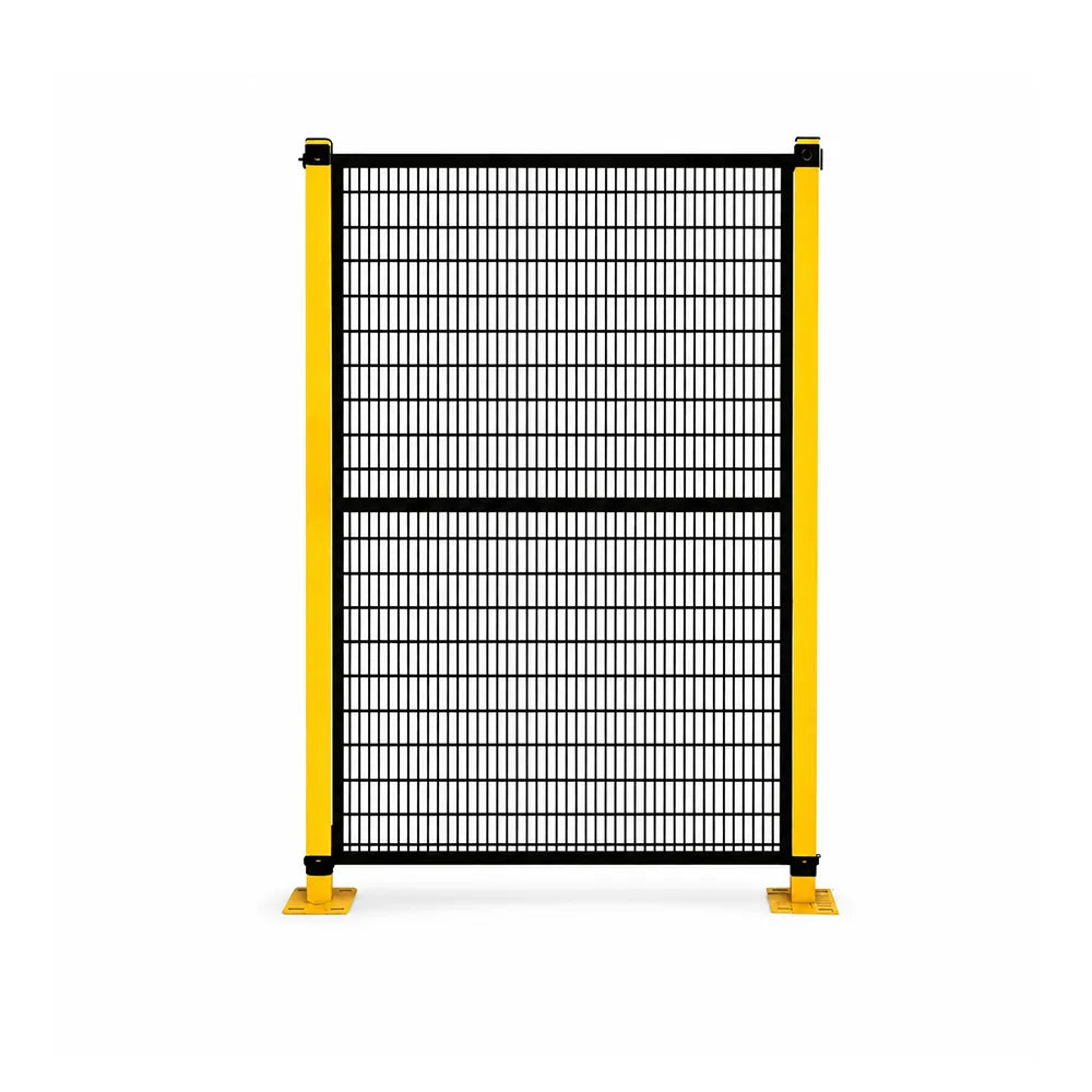 GROVIA Safety Mesh Fence 2m Height x 1.2m Width Steel Security Barrier with Yellow Posts for Factory Warehouse Partition - Black & Yellow