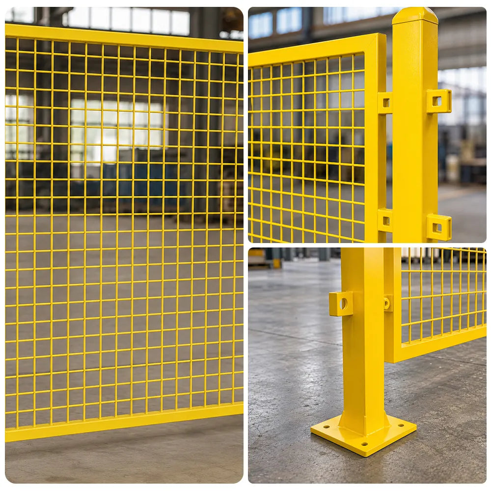 GROVIA Steel Mesh Safety Fence 1.2m Height x 2m Width Industrial Barrier Panel with Post for Factory Warehouse Partition - Yellow
