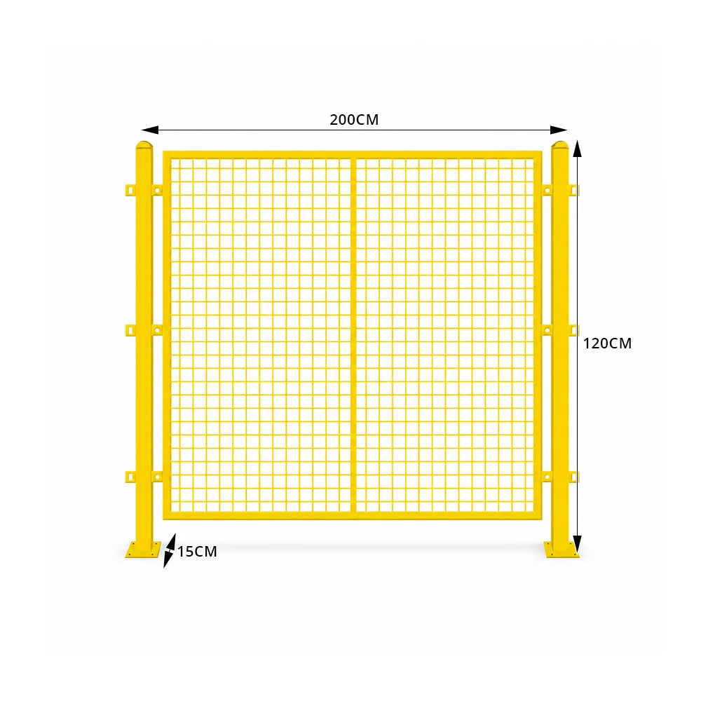 GROVIA Steel Mesh Safety Fence 1.2m Height x 2m Width Industrial Barrier Panel with Post for Factory Warehouse Partition - Yellow