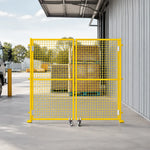 GROVIA Double Swing Mesh Safety Gate 1.5m Height x 2m Width Steel Barrier Door for Factory Warehouse Partition - Yellow