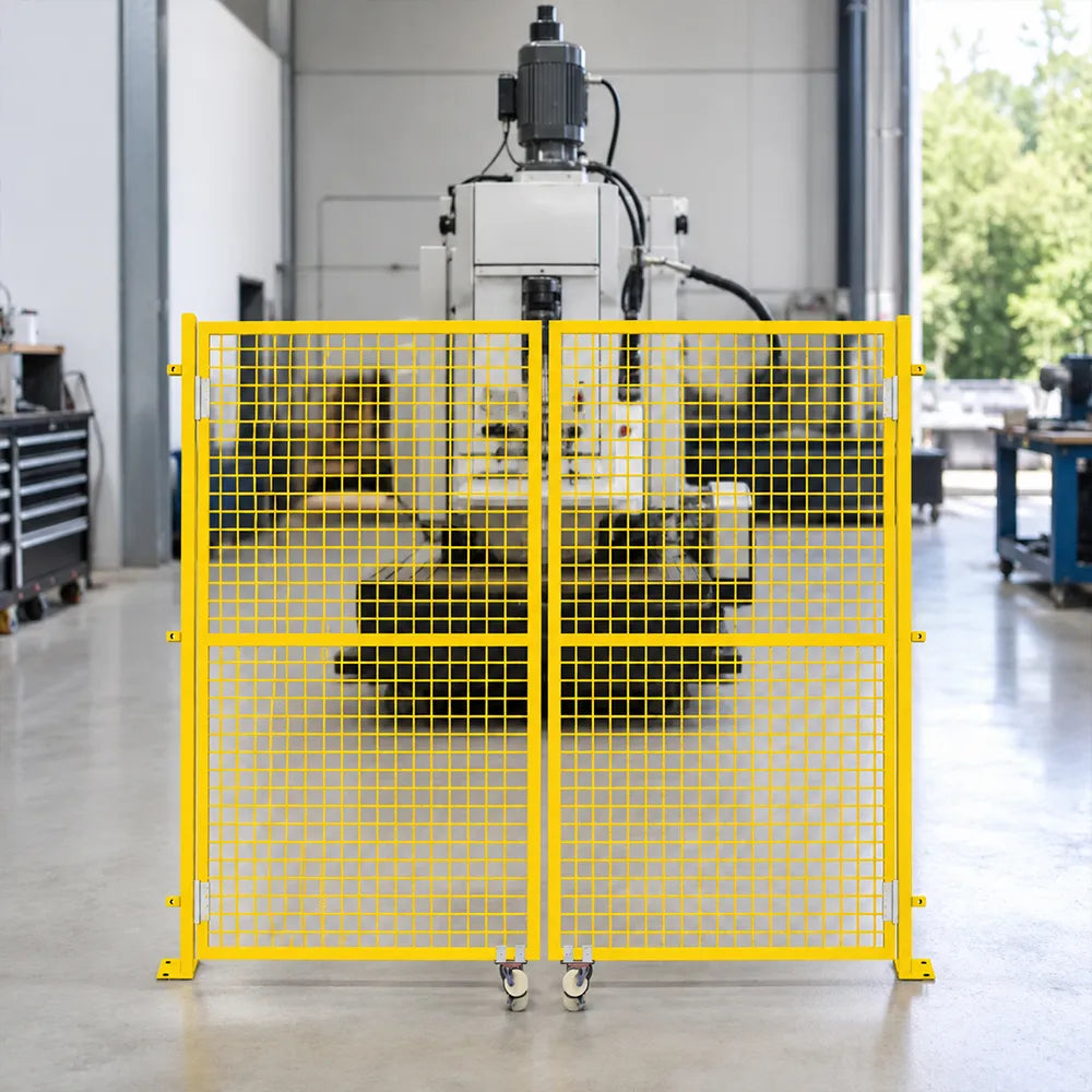 GROVIA Double Swing Mesh Safety Gate 1.5m Height x 2m Width Steel Barrier Door for Factory Warehouse Partition - Yellow