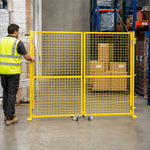 GROVIA Double Swing Mesh Safety Gate 1.5m Height x 2m Width Steel Barrier Door for Factory Warehouse Partition - Yellow