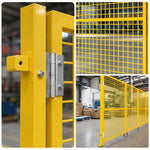 GROVIA Double Swing Mesh Safety Gate 1.5m Height x 2m Width Steel Barrier Door for Factory Warehouse Partition - Yellow