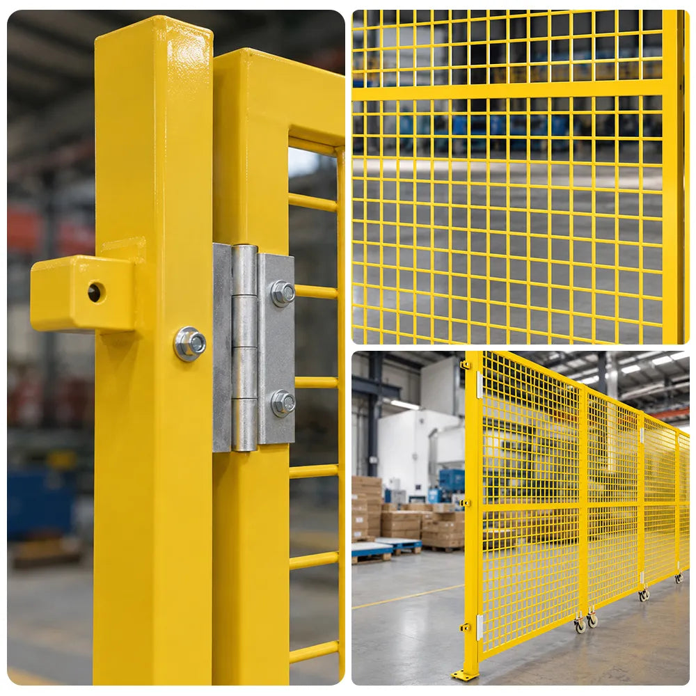 GROVIA Double Swing Mesh Safety Gate 1.5m Height x 2m Width Steel Barrier Door for Factory Warehouse Partition - Yellow