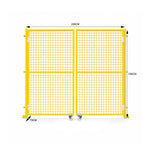 GROVIA Double Swing Mesh Safety Gate 1.5m Height x 2m Width Steel Barrier Door for Factory Warehouse Partition - Yellow