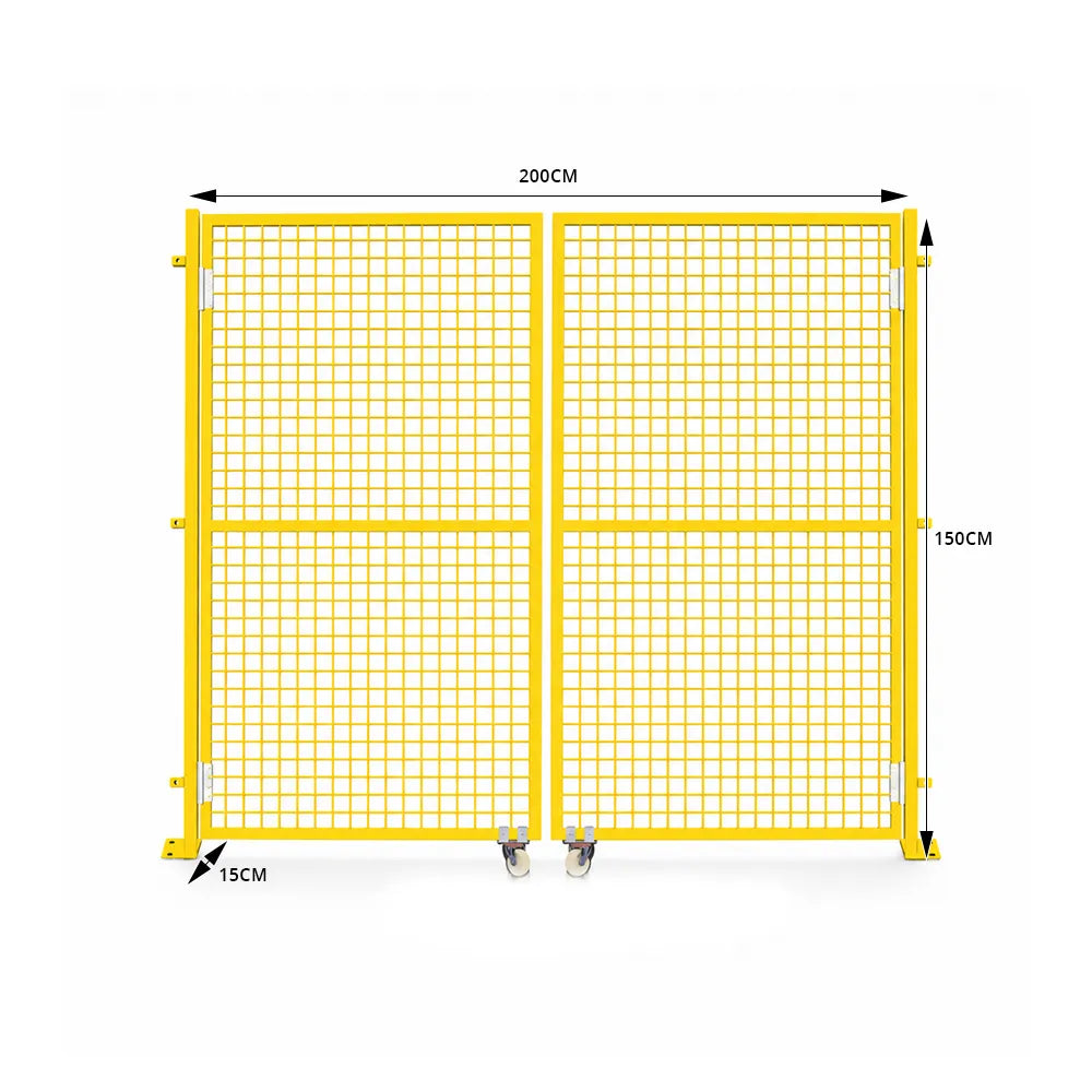 GROVIA Double Swing Mesh Safety Gate 1.5m Height x 2m Width Steel Barrier Door for Factory Warehouse Partition - Yellow