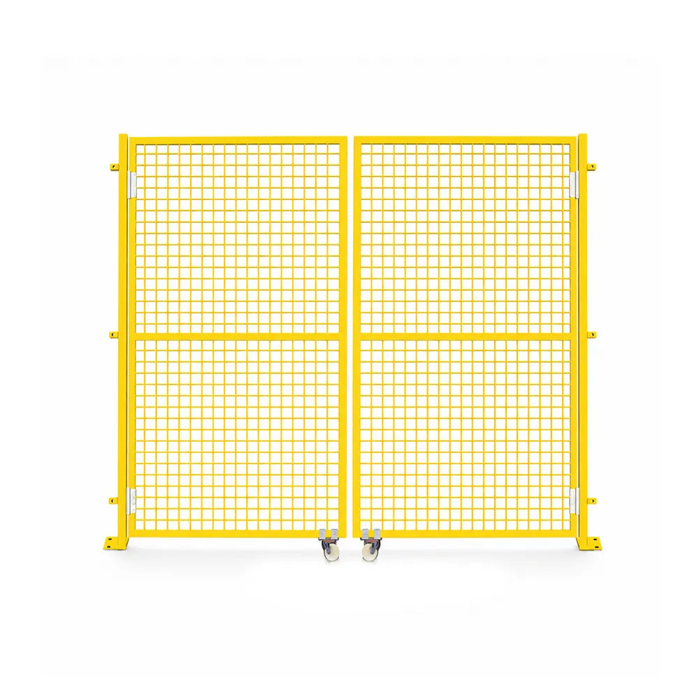GROVIA Double Swing Mesh Safety Gate 1.5m Height x 2m Width Steel Barrier Door for Factory Warehouse Partition - Yellow