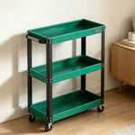 GROVIA Heavy Duty 3 Tier Tool Trolley Large Size Brake Wheels 700x355x760mm Workshop Garage Storage Cart - Green & Black