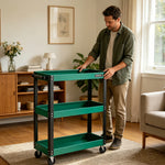 GROVIA Heavy Duty 3 Tier Tool Trolley Large Size Brake Wheels 700x355x760mm Workshop Garage Storage Cart - Green & Black