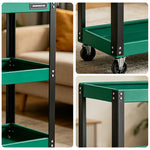 GROVIA Heavy Duty 3 Tier Tool Trolley Large Size Brake Wheels 700x355x760mm Workshop Garage Storage Cart - Green & Black