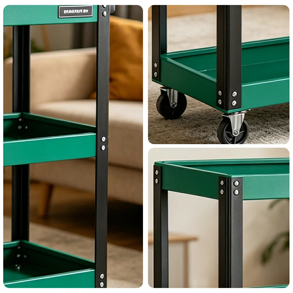 GROVIA Heavy Duty 3 Tier Tool Trolley Large Size Brake Wheels 700x355x760mm Workshop Garage Storage Cart - Green & Black